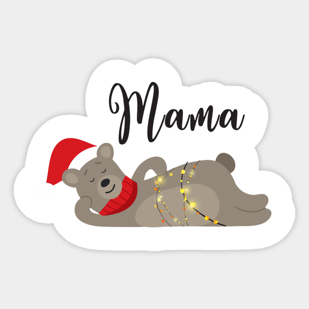 Mama Bear Christmas Pajamas TShirts Matching Santa Hat Lights Sticker by adrinalanmaji